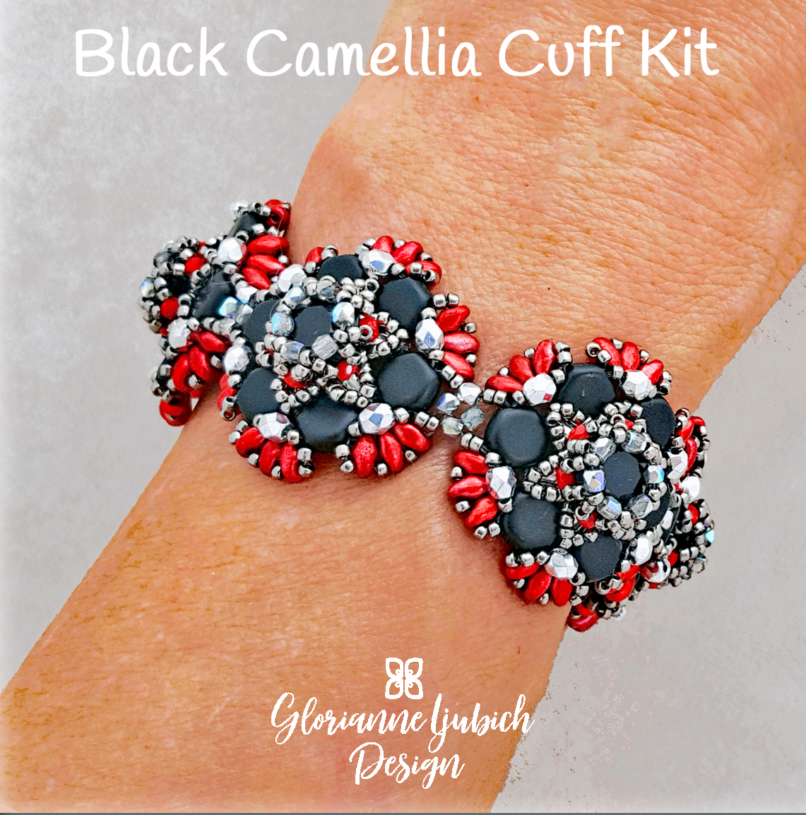 Black Camellia Cuff Beadweaving Bracelet Kit