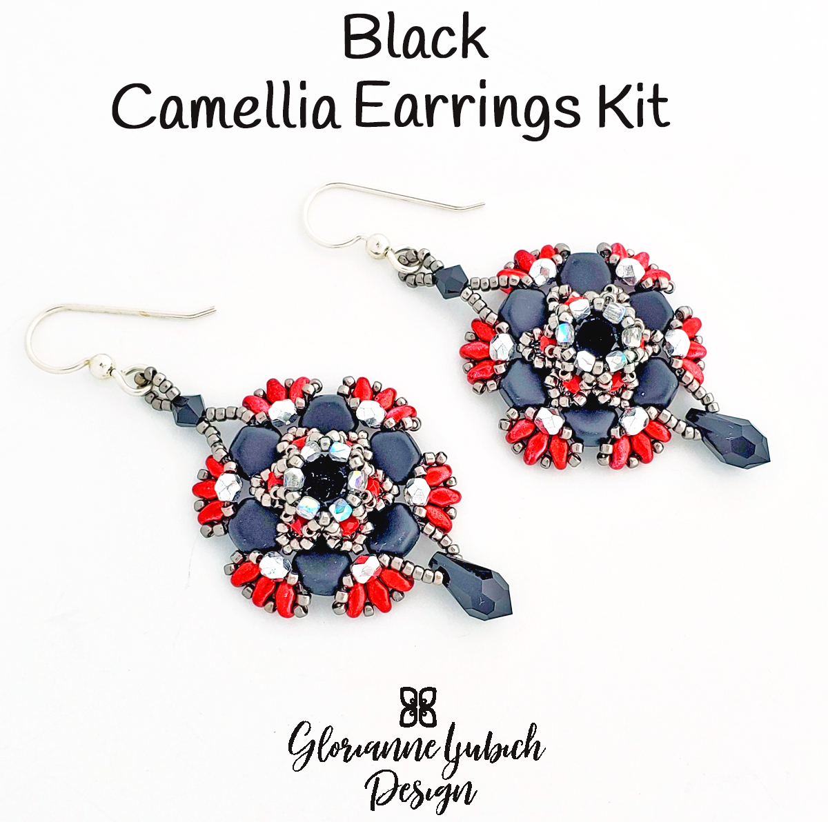 Black Camellia Earrings Beading Kit
