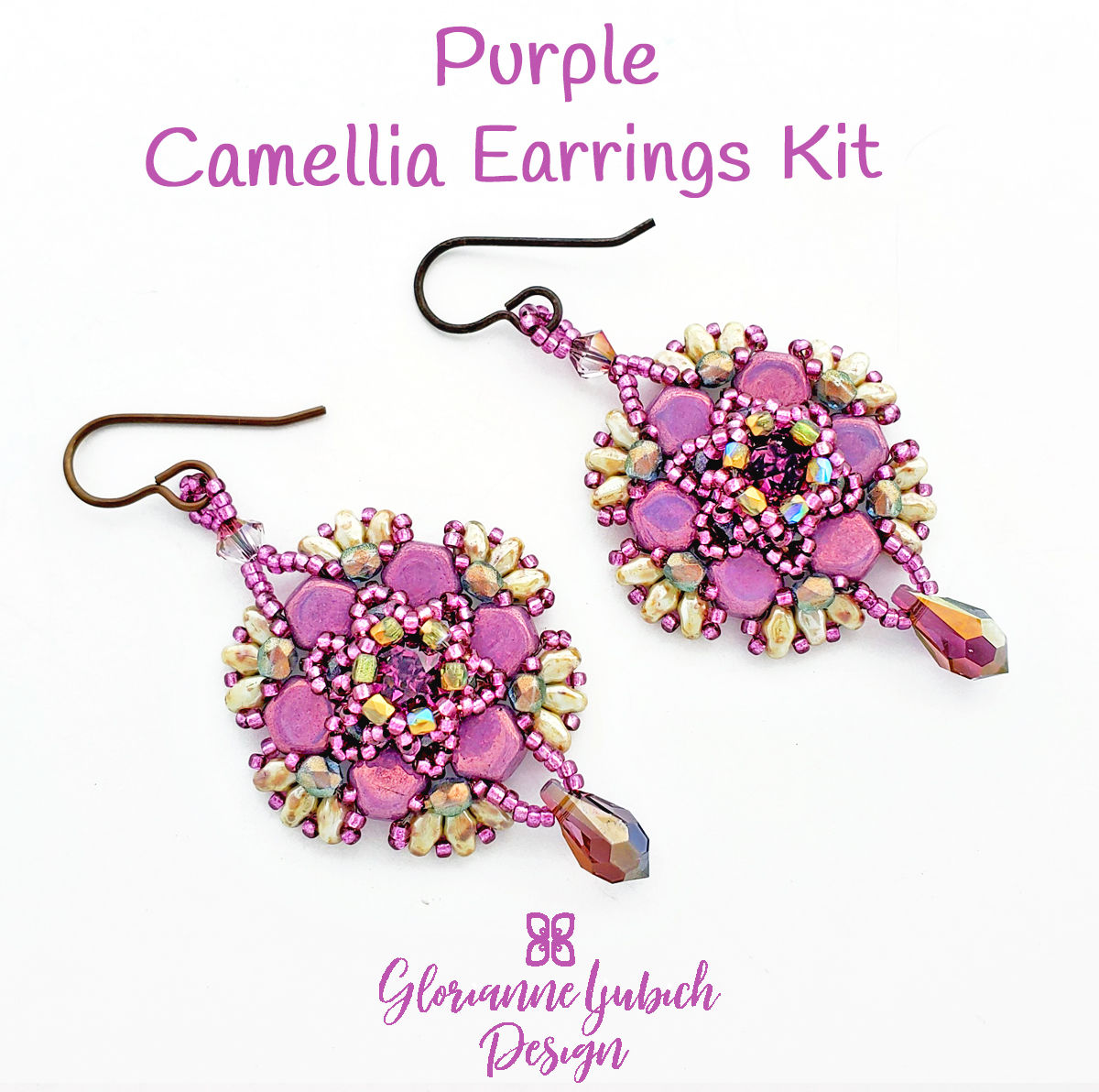 Purple Camellia Earrings Beading Kit