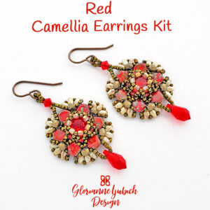 Red Camellia Earrings Beadwork Kit