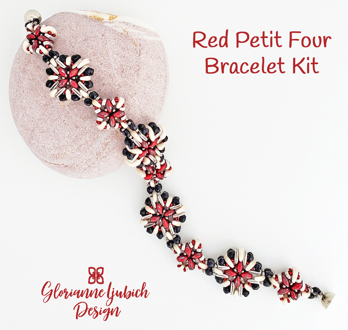 Red Petit Four Crescent Bead Cuff Kit