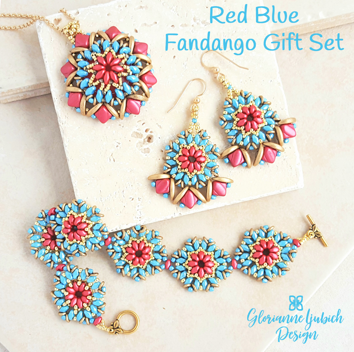 Red Blue Shaped Bead Jewelry Kit Set