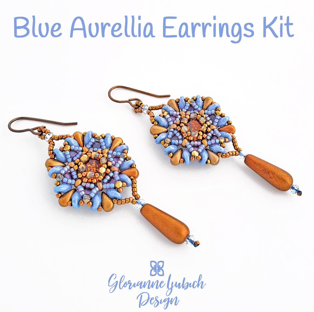 Blue Aurellia Earrings Beadwork Kit