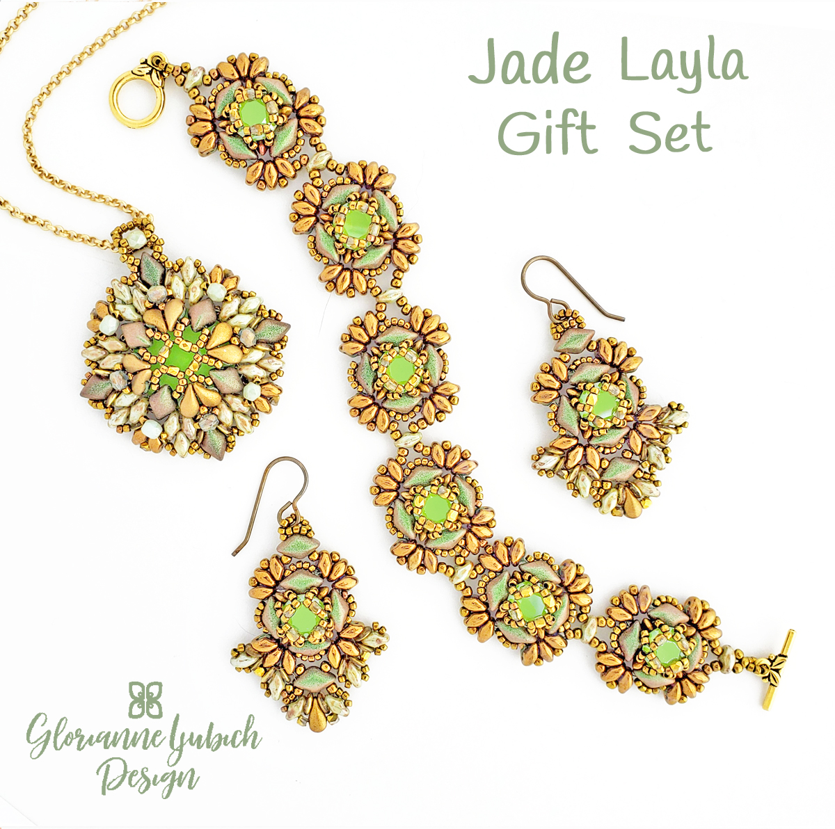 Jade Earrings, Bracelet, Pendant Beadweaving Kits