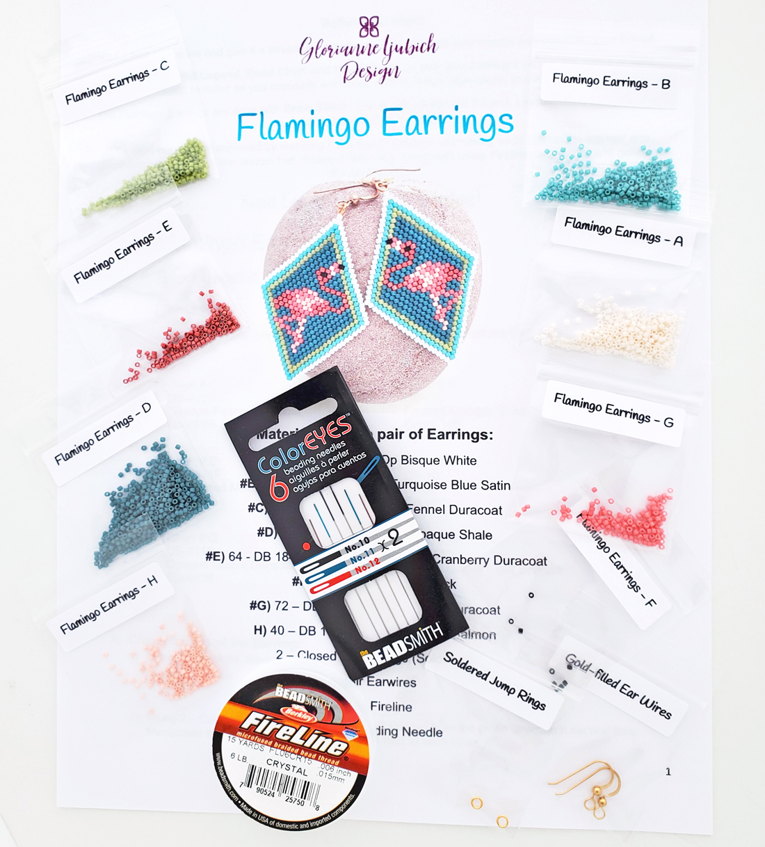 Flamingo Beaded Earrings Kit Supplies