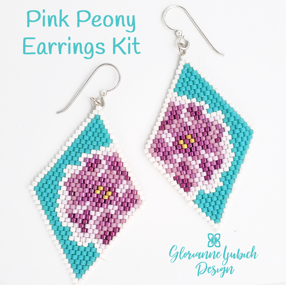 Pink Peony Beaded Brick Stitch Earrings Kit