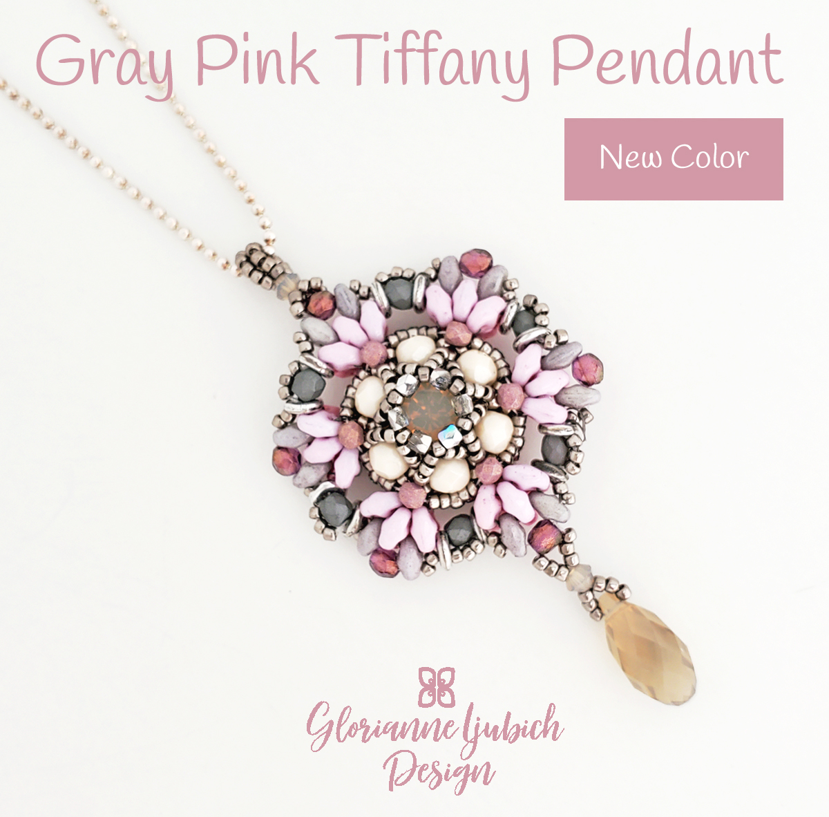 Gray Pink Tiffany Pendant Bead Set