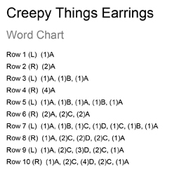 Creepy Things Brick Stitch Earrings Word Chart