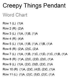 Creepy Things Brick Stitch Pendant Word Chart