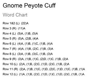 Gnome Peyote Cuff Word Chart