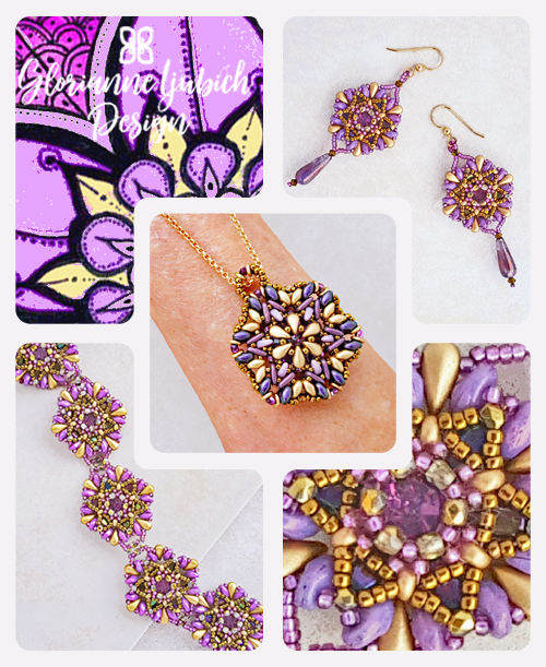 Purple Beadweaving Jewelry Set