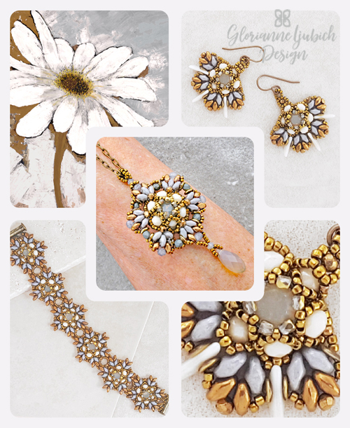 Gray Tiffany Pendant, Earrings Bracelet Collage w logo Gray Tiffany Jewelry Beading Set